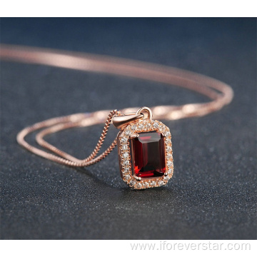 925 Sterling Silver Rose Gold Ruby Necklace Pendant
